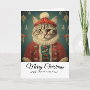 Süße lustige Katze im Kostüm Frohe Weihnachten Karte