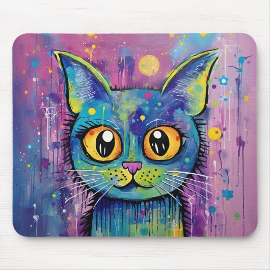 Süße lustige Kitty Katze Mixed Media Tier Haustier Mousepad (Vorne)