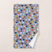 Süße lustige Kitty-Katzengesichter Muster Blau Badhandtuch Set (Handtuch)