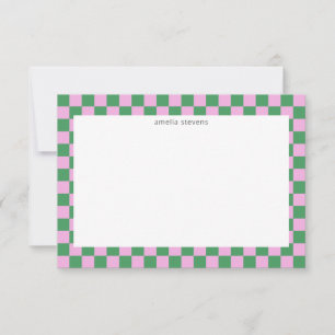 Süße Lustige Kontrollkästchen Rosa Grüne Geometris Dankeskarte