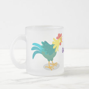 Süße lustige krähende Hahn Cartoon-Illustration Mattglastasse