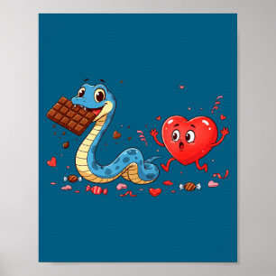 Süße lustige Schlange Herz Schokolade Valentinstag Poster