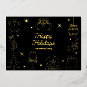 Süße lustige schwarze handgezeichnete Weihnachten  Folien Feiertagskarte
