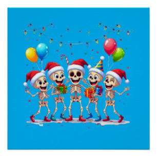 Süße lustige Skelette Weihnachten & Neujahrsfeier Poster