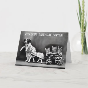 Süße lustige Vintage-Hund-Katze-Pony-Geburtstag Karte