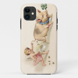 Süße lustige Vintage-Schweine und Engel laufen zus Case-Mate iPhone Hülle