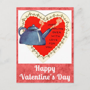 Süße lustige Vintage Valentinstag Tee Teekanne Postkarte