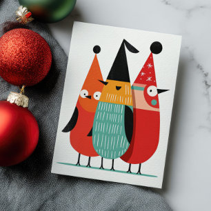 Süße lustige Weihnachtsvögel Retro-Minimalist-Chri Postkarte