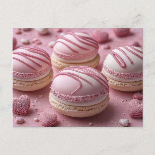 Süße Macarones mit Herzen Valentinstag Postkarte (Vorderseite)
