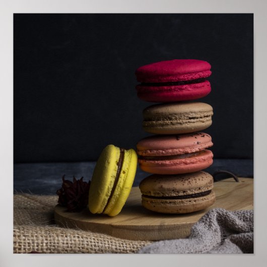 Süße Macarons Küche Poster Macarons Rot Gelb (Vorne)