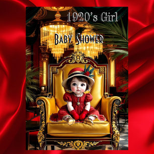 Süße Mädchen-Baby-Party 1920er Rot Art Deco Einladung