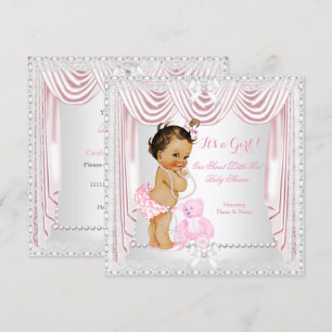 Süße Mädchen-Baby-Party Pinker Satin Braunhaariges Einladung