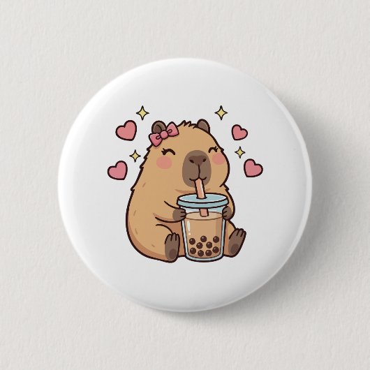 Süße Mädchen Capybara Ramen Kawaii Tee Kawaii Capy Button (Vorderseite)