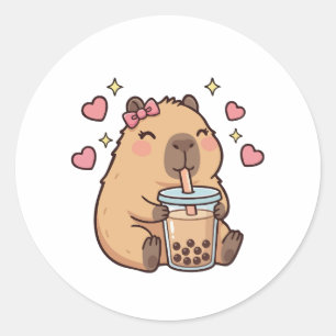 Süße Mädchen Capybara Ramen Kawaii Tee Kawaii Capy Runder Aufkleber