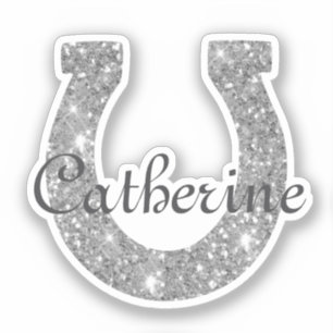 Süße Mädchen Coquette Silber Glitter Hufeisen Name Aufkleber