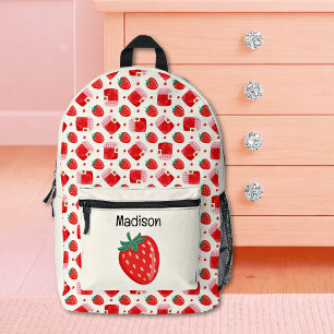 Süße Mädchen Erdbeeren, Marmelade und Herzen Muste Bedruckter Rucksack