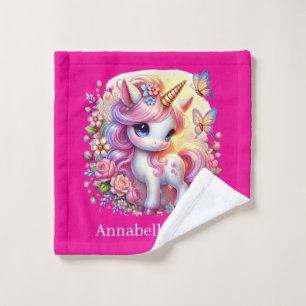 Süße Mädchen Fantasy Einhorn Name hinzufügen Waschlappen