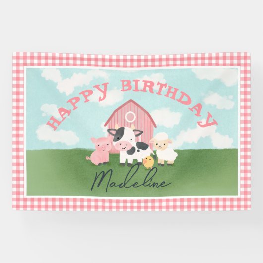 Süße Mädchen-Farmtier-Scheunen-Geburtstag Banner (Horizontal)