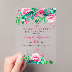 Süße Mädchen Frühlingsblumen Sweet 16 Geburtstagsf Acryleinladungen