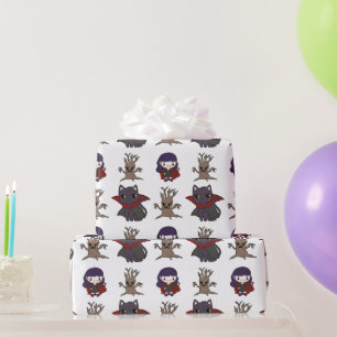 Süße Mädchen-Hexenkatze & Baum Halloween-Geschenk Geschenkpapier