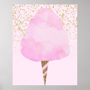 Süße Mädchen in Rosa mit Zuckerwatte und Goldglitt Poster
