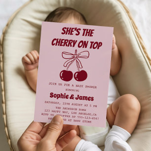 Süße Mädchen-Kirsche-auf-dem-Gipfel-Baby-Party Einladung
