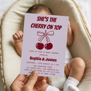 Süße Mädchen-Kirsche-auf-dem-Gipfel-Baby-Party Einladung
