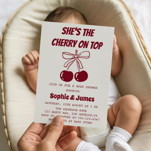 Süße Mädchen-Kirsche-auf-dem-Gipfel-Baby-Shower-Pa Einladung