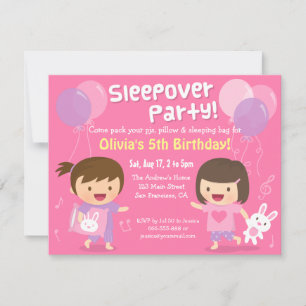 Süße Mädchen Pyjamaparty Schlaf Geburtstagsfeier Einladung