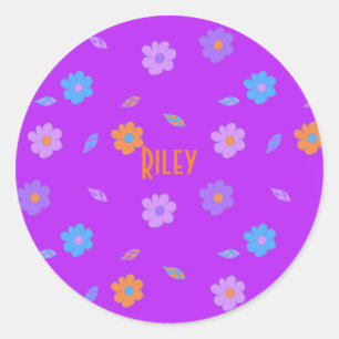 Süße Mädchen Retro-Blume Runder Aufkleber