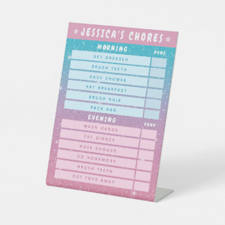 Süße Mädchen Rosa Blau Glitzer Tägliche Aufgaben f Sockelschild