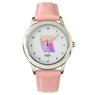 Süße Mädchen Rosa Eule Vogel Tiere Kinder Floral Armbanduhr