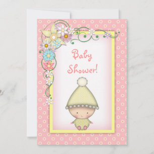 Süße Mädchen Rosa und Gelbe Frühlings-Baby-Party Einladung