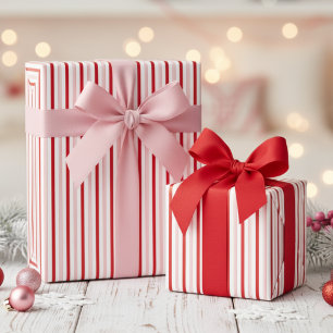 Süße Mädchen-Rot-Pink-Candy-Cane-Pinstripe Geschenkpapier