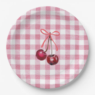 Süße Mädchen-Schleife Kirschrosa Gingham Kariert  Pappteller