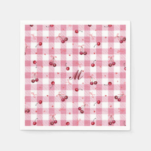 Süße Mädchen-Schleifen Kirschen Rosa Gingham Karo  Serviette