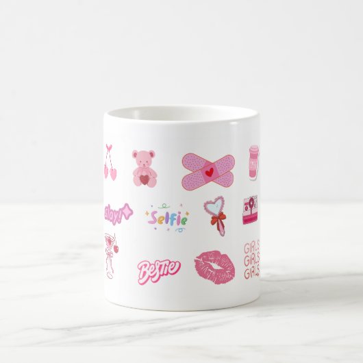 Süße Mädchen-Sticker-Collage-Tasse Kaffeetasse (Mittel)