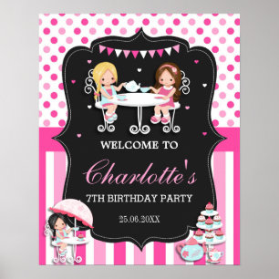 Süße Mädchen-Teeparty Geburtstag Rosa Willkommenss Poster