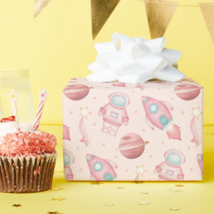 Süße Mädchen Weltraum Geburtstag Rosa Astronaut Geschenkpapier