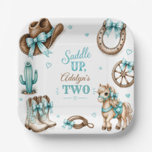 Süße Mädchen-Western-Cowgirl-Pferd-Geburtstag Pappteller