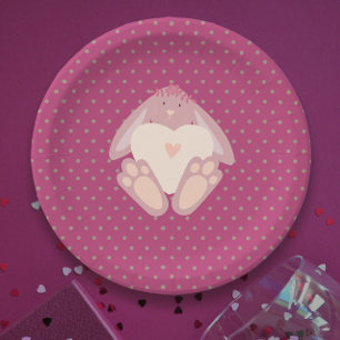 Süße Mädchenhaft Rosa Pastell Baby Hase 1. Geburts Pappteller