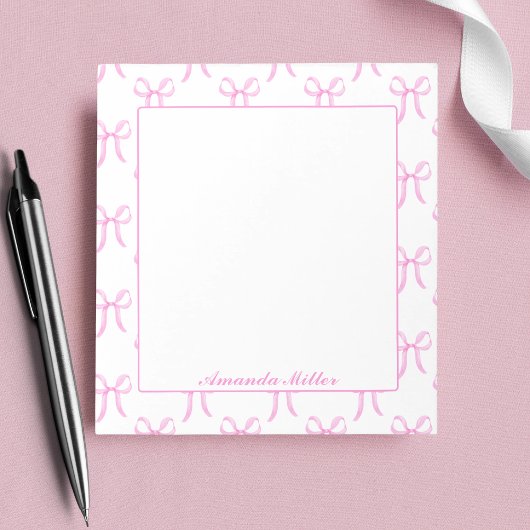 Süße Mädchenhaft Schöne Rosa Kokette Bows Monogram Notizblock