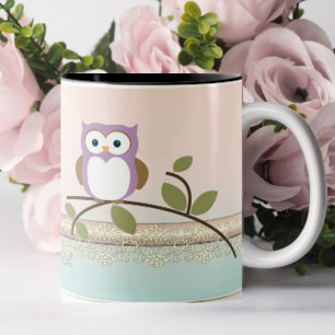Süße Mädchenhaft süße Eule, Personalisiert Zweifarbige Tasse