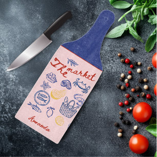Süße, Mädchenhafte Rotblaue Fischmarkt-Doodle Schneidebrett