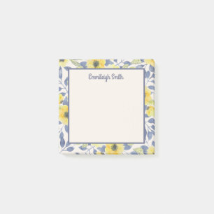 Süße Mädchenhafte Staubblaue Gelbe Blumen Creme Post-it Klebezettel