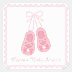 Süße Mädchenschuhe Ballerina Baby Shower Labels Quadratischer Aufkleber