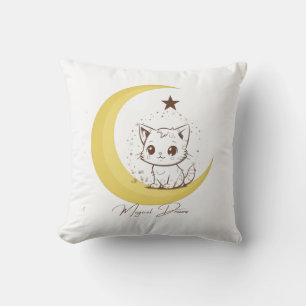 Süße magische Katze auf Mond Sternenhimmel Träume Kissen
