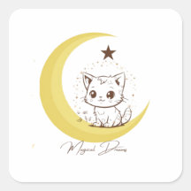 Süße magische Katze auf Mond Sternenträume - Runde