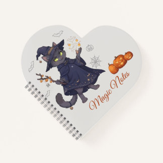 Süße magische Katzen-Halloween-Spiralnotizbuch Notizblock