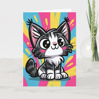 Süße Maine Coon Katze Pop Art Cartoon Dankeskarte